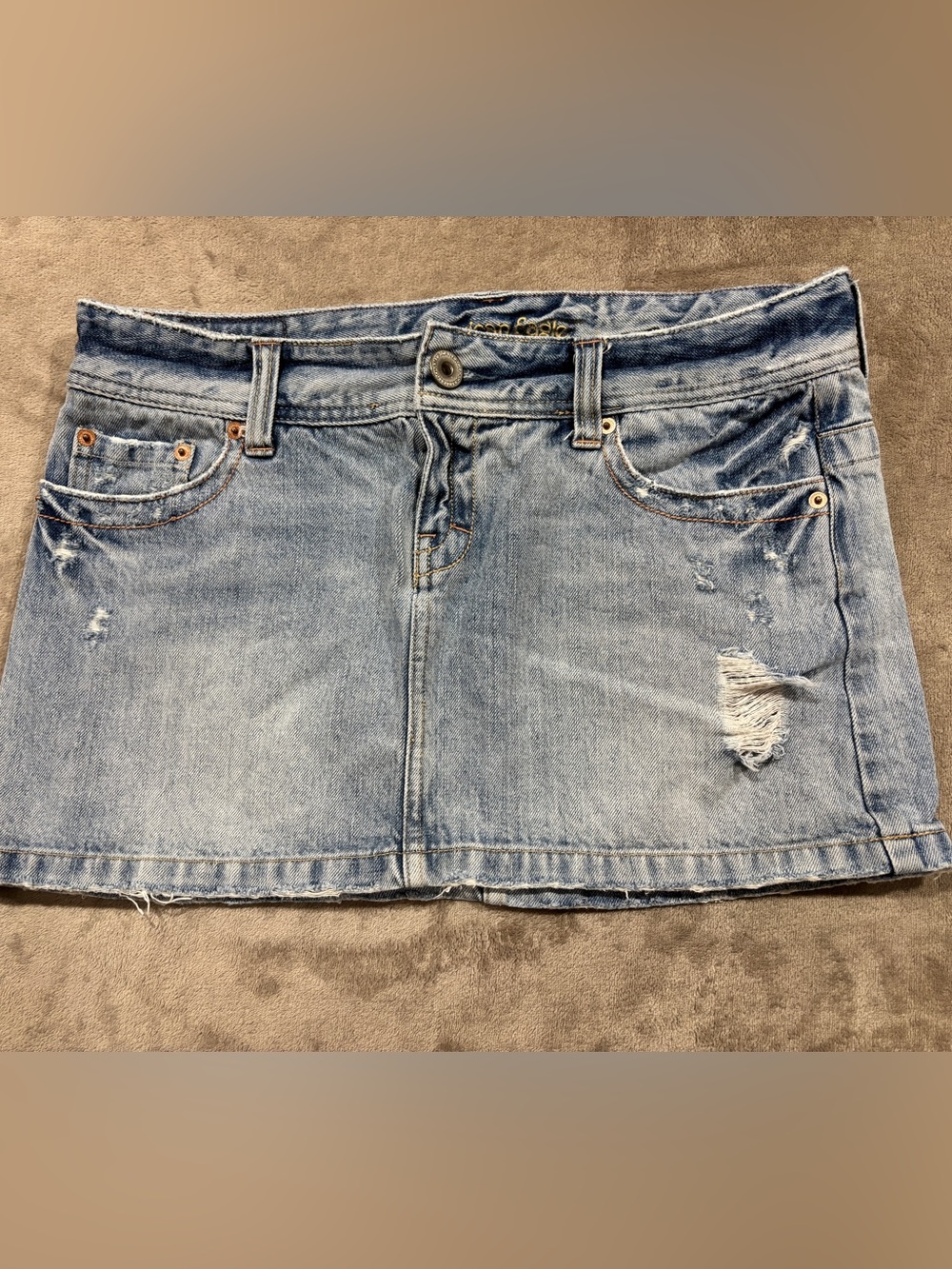 American Eagle Outfitters Light Blue Distressed Denim Mini Skirt